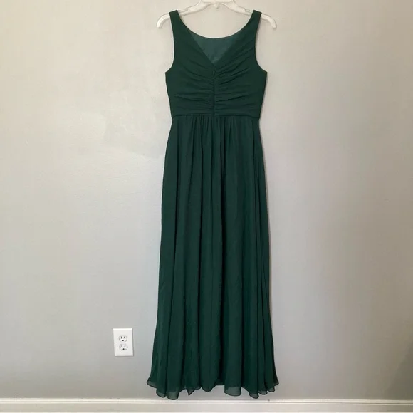 JJ’s House A-Line Boatneck Floor-Length Chiffon Bridesmaids Dress with Ruffle - Picture 8 of 14